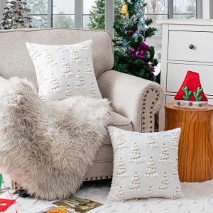 White Knitted Christmas Tree Embroidered Fabric